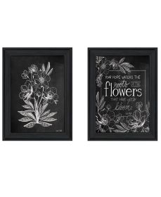 "Vintage Chalkboard Blooms" 2-Piece Vignette by House Fenway, Ready to Hang Framed Print, Black Frame