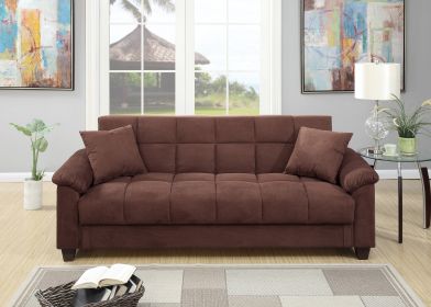 Contemporary Living Room Adjustable Sofa Chocolate Color Microfiber Plush Storage Couch 1pc Futon Sofa w Pillows