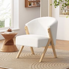 Modern Accent Chair with White Upholstery and Solid Wood Frame, Minimalist Lounge Chair for Living Room, Bedroom, or Office