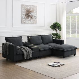 [VIDEO provided][New]109*57"Modern Sectional Cloud Sofa with Console,USB Charging Port,Reading Light,Cup Holder,4 Seat Chenille Modular Couch