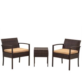 3 Piece Outdoor PE Wicker Furniture Set, Patio Brown Rattan Sectional Sofa Couch with Washable Cushions