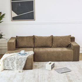 Modular Sectional Couch, Modern L-Shape Sectional Sofa with Chaise Lounge, Comfy Snow Velet Fabric Corner Sofa Couch