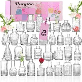 Glass Bud Vase Set of 33 Pcs, Small Vases for Rustic Wedding Centerpieces, Mini Vases Bulk Home Table Flower Decor, Clear Vases