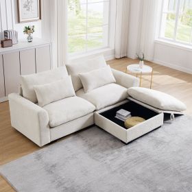 Sectional Sofa Comfy Corduroy Couch for Living Room with Pillows and Round Armrests