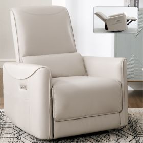 Beige Grey Leatheraire Swivel and Rocker Power Recliner Chair, Heavy Duty Motion Mechanism with USB and Type-C Ports