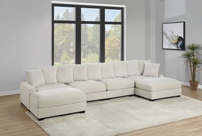 Contemporary Beige Color 6pc Modular Sectional Set Corduroy Couch LAF & RAF Chairs 2x Armless Chairs 2x Ottomans Living Room Furniture