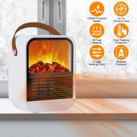 1500W Portable Electric Fireplace Heater 2 Gear Temperature PTC Ceramic Space Heater with Realistic Burning Flame Overheating Tip Over Protection 3S H