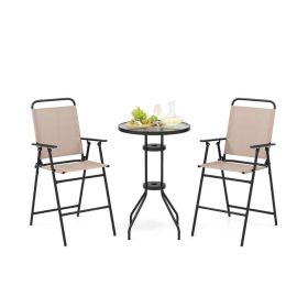 3 Pieces Outdoor Bistro Set with 2 Folding Chairs