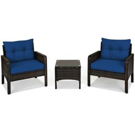 3 Pieces Outdoor Patio Rattan Conversation Set with Seat Cushions