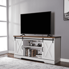 TV Stand Sliding Barn Door Modern&Farmhouse Wood Entertainment Center; Adjustable Shelves for TVs Up to 65"; Storage Cabinet Table Living Room ; Distr