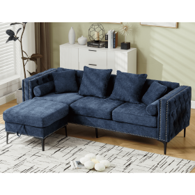 [NEW ARRIVED] [VIDEO PROVIDED]L Shaped Sectional Sofa , Convertible Storage Ottoman,Chenille ,Square Arm, Modern Tufted Couch ,3 Seater, And Nailhead