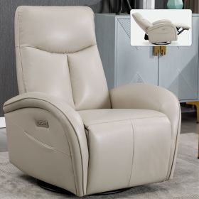 Beige Grey Leatheraire Swivel and Rocker Power Recliner Chair with Lumbar Support, Max Swivel Degree 270Â°