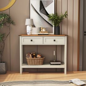 Farmhouse Style Console Table with 2 Drawer and Bottom Storage Shelf for Entryway, Rustic Side Table with Storage Drawer and Shelf for Living room