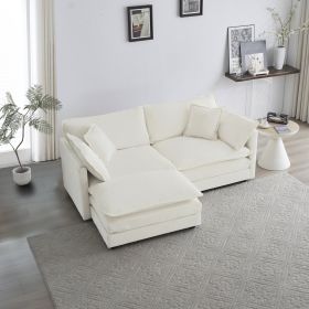 Chenille Two-Seater Sofa with 1 Footrest, 2 Seater L-Shaped Sectional with Ottoman,Loveseat with Ottoman for Small Living Space,White Chenille