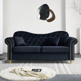 82.68'' Mid Century Modern Velvet Couch Chesterfield Sofa for Living Room,Hotel,Guest Room,Waiting Room, Black Color