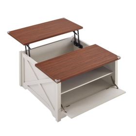 Lift Top Coffee Table, Ergonomic Rising Table with Hidden Compartment, Dining Table with Storage Shelf, Retro Coffee Table