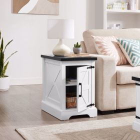 Farmhouse end table Nightstand Rectangular Farmhouse End Table with Barn Door and Adjustable Storage Shelf, Rustic Sofa Side Table for Living Room