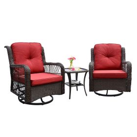 Outdoor Bistro Set 3 Pieces, Outdoor Resin Wicker Swivel Rocker Patio Chair, 360-Degree Swivel Rocking Chairs and Tempered Glass Top Side Coffee Table