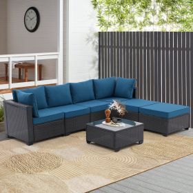 7 Pieces Outdoor Patio Furniture Set,Sectional Conversation Sofa Of Corner Chairs,Ottomans And Glass Top Table