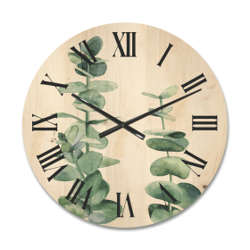 Designart 'Green Eucalyptus Branch' Tropical Wood Wall Clock(Size 16" x 16")