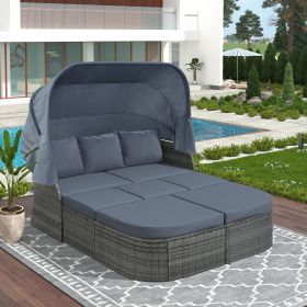 U_STYLE Outdoor Patio Furniture Set Daybed Sunbed with Retractable Canopy Conversation Set Wicker Furniture (As same as WY000281AAE)