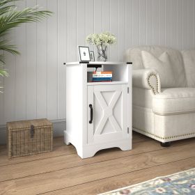 Farmhouse Nightstand Side Table, Wooden Rustic End Table, Tall Bedside Table with Electrical Outlets Charging Station - White