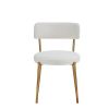 Set of 2 Mid-Century Modern Dining Chairs - Teddy Fabric Upholstered - Curved Back - Metal Frame - Beige | Elegant and Comfortable Kitchen Chairs