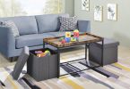 Monty 35" Weathered Oak Wood Grain 3 Piece Coffee Table Set with Raised Edges