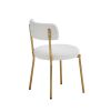 Set of 2 Mid-Century Modern Dining Chairs - Teddy Fabric Upholstered - Curved Back - Metal Frame - Beige | Elegant and Comfortable Kitchen Chairs