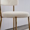 Set of 2 Mid-Century Modern Dining Chairs - Teddy Fabric Upholstered - Curved Back - Metal Frame - Beige | Elegant and Comfortable Kitchen Chairs