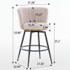 Set of 2 Beige Swivel Bar Stools - High-Back, Adjustable, Upholstered with Elegant Metal Back Accents for Kitchen, Bar, or Dining Room