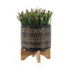 S/2 5/8" GLAZED PLANTER W/ STAND, BLACK