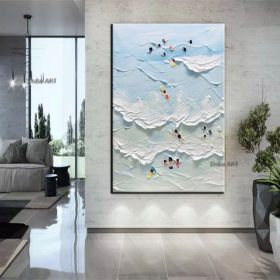 Handmade The Beach Joys Ocean Surfing Art Hand Painted Extra Large Heavy Textured 3D Minimalist Swimming Art Abstract Oil Painting Contemporary Art (size: 50X70cm)