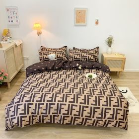 Washed Cotton Bedding 4 Piece Set 1.5m-2.2m Quilt Cover Sheet Pillowcase Plaid Stripes Student Dormitory Adult Child Boys Girls (Color: dark brown, size: 1.8m bed 4-piece set)