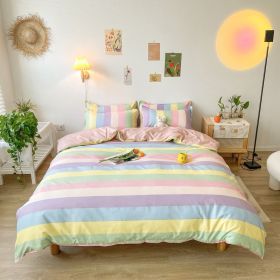 Washed Cotton Bedding 4 Piece Set 1.5m-2.2m Quilt Cover Sheet Pillowcase Plaid Stripes Student Dormitory Adult Child Boys Girls (Color: Multicolor, size: 2m bed 4-piece set)