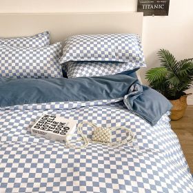 Washed Cotton Bedding 4 Piece Set 1.5m-2.2m Quilt Cover Sheet Pillowcase Plaid Stripes Student Dormitory Adult Child Boys Girls (Color: Checkerboard - Blue, size: 2.2m bed 4-piece set)