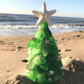 Sea Glass Christmas Tree and Wreath, Green Pine Christmas Tree Resin (Color: Green, size: 12cm)