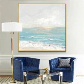 100% Handmade blue sea level Canvas Painting Modern Ocean Seascape Artwork Pictures Thick Oil Wall Art Decoration (size: 120x120cm)