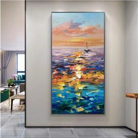 Handmade Landscape Lake Sky Oil Painting On Canvas Abstract Gold Art Wall Picture Modern Home Decoration For Living Room (size: 100X150cm)