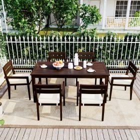 [Not allowed to sell to Wayfair] Acacia Wood Outdoor Dining Table And Chairs Suitable For Patio; Balcony Or Backyard (Color: dark brown)