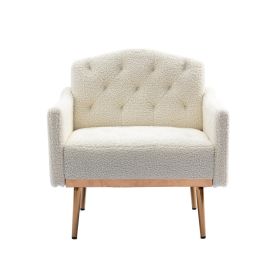 Accent Chair ,leisure single sofa with Rose Golden feet (Color: White Teddy)