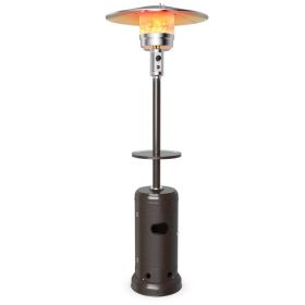 Outdoor Heater Propane Standing LP Gas Steel with Table and Wheels (Color: brown)