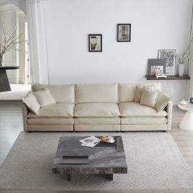 Mid-Century Modern Couch 3-Seater Sofa with 2 Armrest Pillows and 3 Toss Pillows, Couch for Living Room Beige Chenille (Color: as Pic)