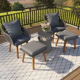 K&K 5 Pieces Patio Furniture Chair Sets, Patio Conversation Set With Wicker Cool Bar Table, Ottomans,Outdoor Furniture Bistro Sets for Porch,Backyard (Color: as Pic)