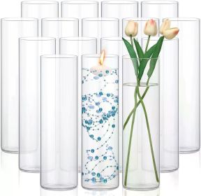 16 Pack Glass Clear Cylinder Vases Tall Floating Candle Holders Cylinder Vase Bulk Clear Flower Vases Center of Wedding Tables (Color: 12 x 3.35 Inch)