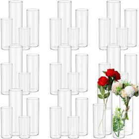 Glass Cylinder Vase Hurricane Candle Holder,4 Different Size Tall Clear Centerpiece Vase Wedding Home Decor Party (36 Pcs) (Color: 36 Pcs)