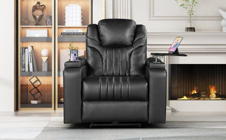 PU Leather Power Recliner Home Theater Recliner with Power Adjustable Headrest, Wireless Charging Device, USB Port, Storage Arms (Color: as Pic)