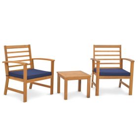 3 Pieces Outdoor Furniture Set with Soft Seat Cushions (Color: Navy)