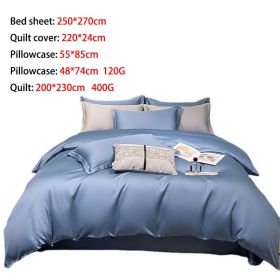 Comfortable high-grade soft cotton bedding, four-piece set, bed sheet * 1, duvet cover * 1, pillowcase * 2 (core: With pillowcase and comforter, Color: Blue)