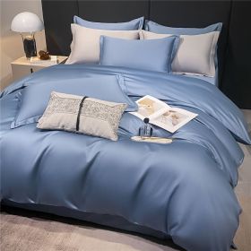 Comfortable high-grade soft cotton bedding, four-piece set, bed sheet * 1, duvet cover * 1, pillowcase * 2 (core: Without pillowcase and comforter, Color: Blue)